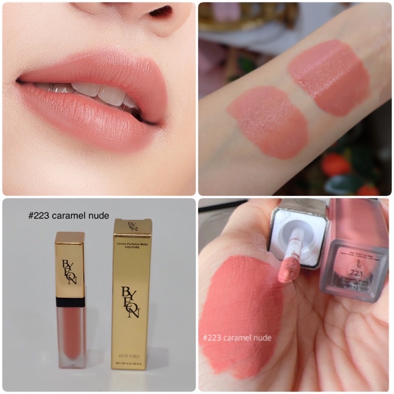 Byeon lip matte #223  caramel nude สีคาลาเมลนู้ดหวานใสๆทาแล้วได้เหมือน14 อีกครั้ง✨🤍😍