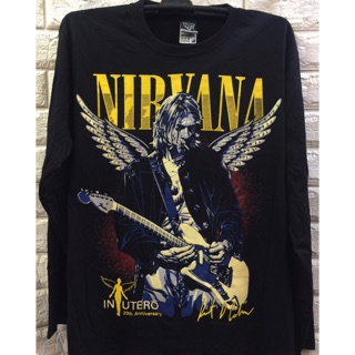 เสื้อเชิ้ต แขนยาว สีดํา ลายวงร็อค Nirvana