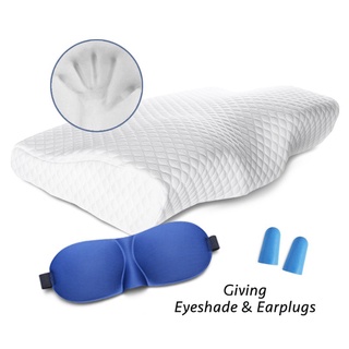 【บลูไดมอนด์】Butterfly Shaped Memory Foam Pillow with Diamond Pillowcase Orthopedic Curved Cervical Vertebrae Neck Pain R