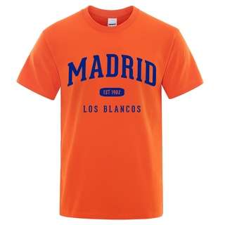 T-shirt  เสื้อยืดแขนสั้นลําลอง ผ้าฝ้าย ทรงหลวม ลาย Spain Madrid Est 1902 สไตล์ฮิปฮอป สําหรับผู้ชายS-5XL