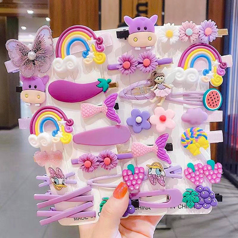 กิ๊บติดผม ลายการ์ตูนผลไม้น่ารัก สีรุ้ง สําหรับเด็กผู้หญิง จํานวน 14 ชิ้น
