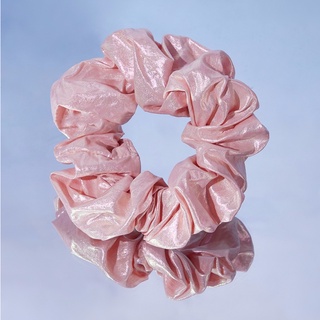 Pink Simple Solid Scrunchie Hair Tie ยางมัดผมสีชมพูแววๆ