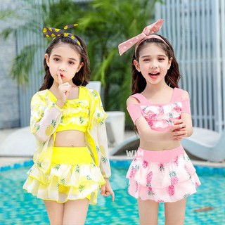 WIMPOOLFLOATS ชุดว่ายน้ำเด็กผู้หญิงเซต 3 ชิ้นลายสัปปะรด