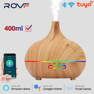 Rovf tuya เครื่องฟอกอากาศความชื้น น้ํามันหอมระเหย อัลตราโซนิก 400 มล. มีไฟ LED