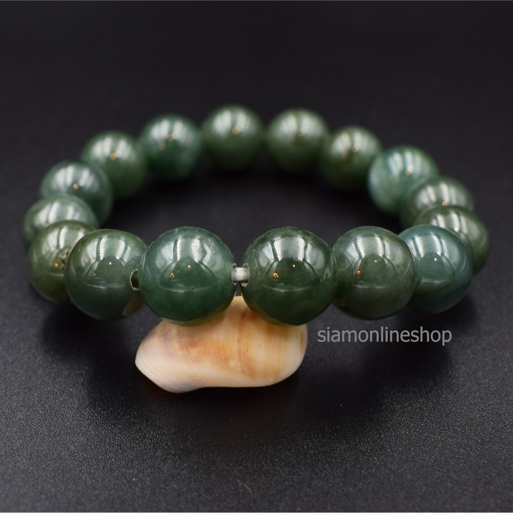 JADE หยกพม่าแท้ โทนสีเขียวเข้ม ขนาด 12 มม. เกรดพรีเมียม by siamonlineshop - รูปที่ 2