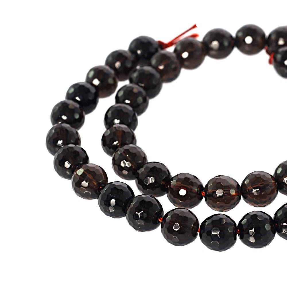 ลูกปัดหินแท้ ลักษณะเม็ดกลมเจี่ยเหลี่ยม หินสโมกี้ควอส์ (Smoky Quartz) 8 mm - (LZ-0131 สีน้ำตาล)