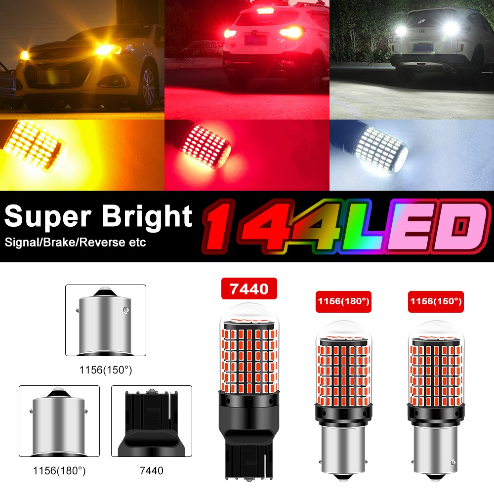 1 ชิ้น 144LED 1156 หลอดไฟเลี้ยว BA15S ไฟถอย 7440 ไฟเบรค BAU15S 12V สีขาว สีเหลือง T20 สีแดง