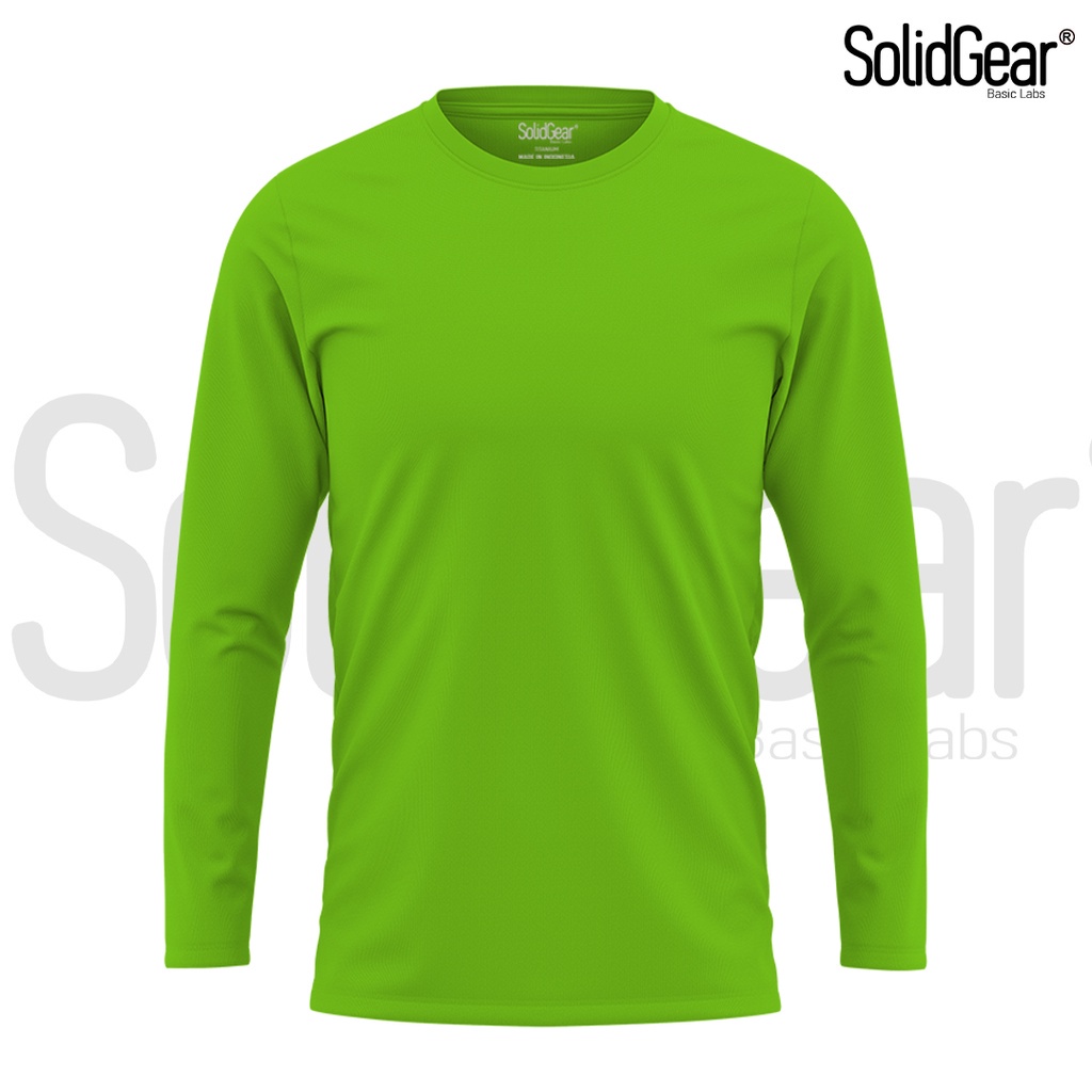 Hijau Solid Gear Basic Labs เสื้อยืดแขนยาวสีเขียวนีออน