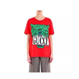 เสื้อยืดแขนสั้น คอกลม ผ้าฝ้าย พิมพ์ลายโลโก้เสือ สําหรับผู้หญิง
