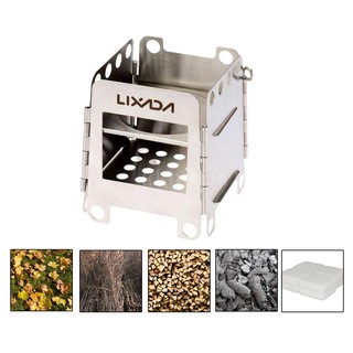 Lixada Portable Stainless Steel Lightweight Folding Wood Stove Pocket Stove Outdoor Camping Cooking Picnic Backpacking Stove