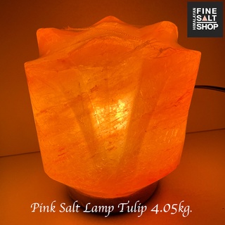 โคมเกลือ หิมาลายัน ทรงทิวลิบ ฐานไม้ Himalayan Salt lamp Tulip lamp wooden base 4.055 kg.