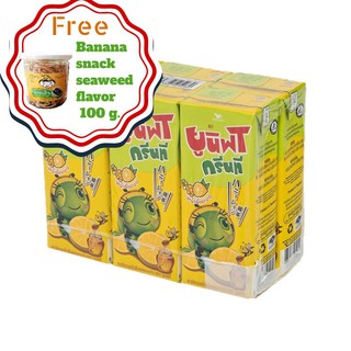 UNIF GREEN TEA HONEY LEMON250ML*6 แถมฟรีBanana family Banana snack seaweed flavor 100 g.