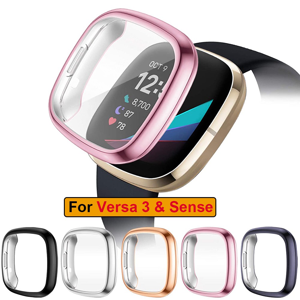 สําหรับ Fitbit Sense/Versa 3 เคสป้องกันหน้าจอ, TPU ทนทานกันชนฝาครอบ All-Around ป้องกันชุบอุปกรณ์เสริม Scratch-Proof สําหรับ Fitbit Sense/Versa 3 Smartwatch