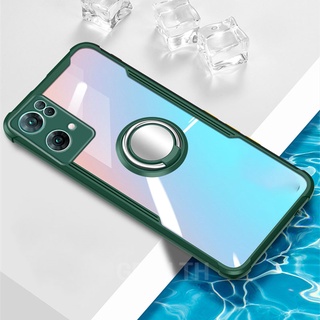 New Ready Stock เคส OPPO Reno7 Pro 5G China Luxury Transparent Acrylic with Magnetic Round Ring Holder TPU Soft Silicone Shockproof Protect Cover Reno7Pro เคสโทรศัพท์