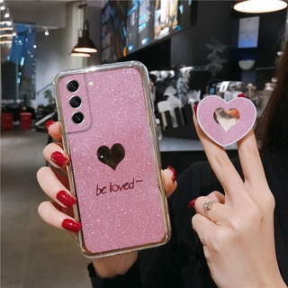 เคสซัมซุงSamsung S21 FE 5G ซิลิโคน แบบนิ่ม ประดับเลื่อม รูปหัวใจ แวววาว สําหรับ เคสโทรศัพท์ Samsung Galaxy S21 FE Cover Case