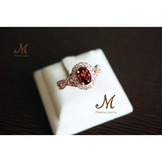 Meena Gems แหวนพลอยโกเมนแท้เกรดสวยล้อมเพชร ก้านไขว้ ตัวเรือนเงินแท้ จัดส่งฟรีพร้อมกล่อง