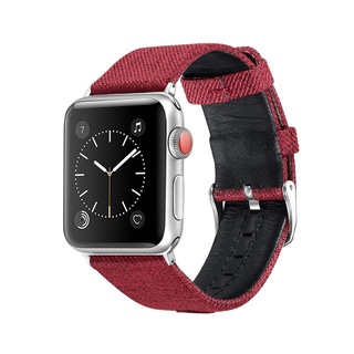 สายนาฬิกาข้อมือ ผ้าแคนวาส หนังวัวแท้ สําหรับ apple watch band 45 41 44 40 42 38 มม. iwatch correa series 7 6 SE 5 4 3 2