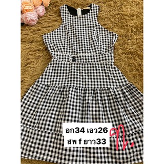 💥Salesจ้า💥Black White Scot Dress เข็มขัดเก๋ๆแขนเว้า ทรงน่ารักมากมายโละๆงานสวย .