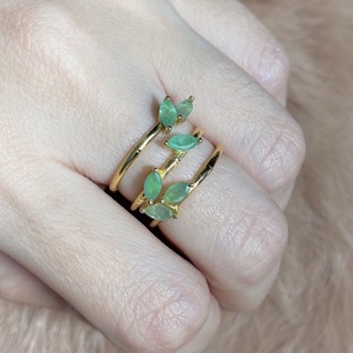 Gold plated sterling silver bamboo ring แหวนเงิน รูปรั้วไม้ไผ่ พลอยธรรมชาติ emerald (มรกต)