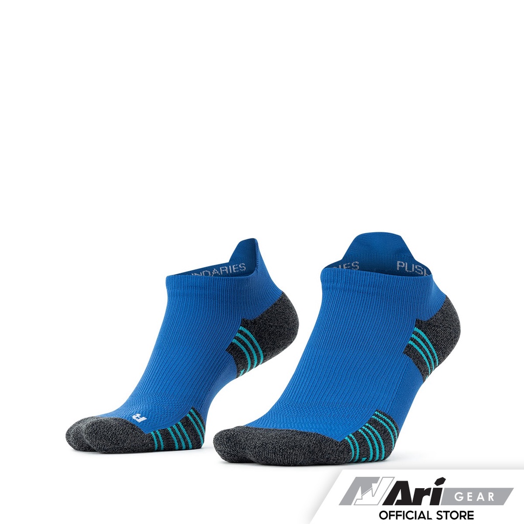 ARI CUSHION RUNNING TAB SOCKS - BLUE/TOP DYED BLACK/TURQUOISE ถุงเท้า อาริ คูชั่น สีฟ้า
