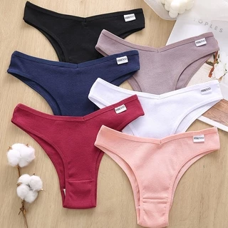 FINETOO Women Cotton Panty Lingerie Female Underwear 6 Solid Color Thongs For Woman Low-Rise Underpant Comfortable Sexy Bikini Briefs