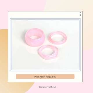 แหวนเซ็ตเรซิ่นสีชมพู 3pcs Pink Simple Resin Ring