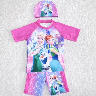 ชุดว่ายน้ำ ชุดว่ายน้ำ Frozen 1 set 3 ชิ้น (เสื้อ+หมวก+กางเกง)