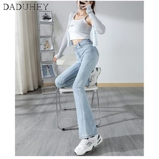 DaDuHey ไม่ซ้ำใคร สไตล์เกาหลี ยีนส์ขาบานไมโคร กางเกงขายาวผู้หญิง ทรงสลิม มีสไตล์ ใหม่ ปี ยีนส์สีล้วน