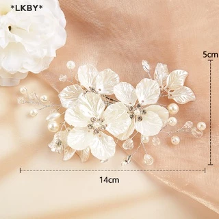 Luckybabys เจ้าสาวคริสตัลมุกดอกไม้ดอกไม้ Barrette ผมอุปกรณ์จัดงานแต่งงาน
