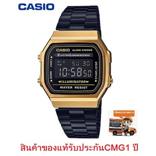 นาฬิกา Casio รุ่น A168WEGB-1B นาฬิกาสไตล์วินเทจ สีดำทอง ใส่ได้ทั้งชายและหญิง สินค้าของแท้100% รับประกันสินค้า1ปีเต็ม