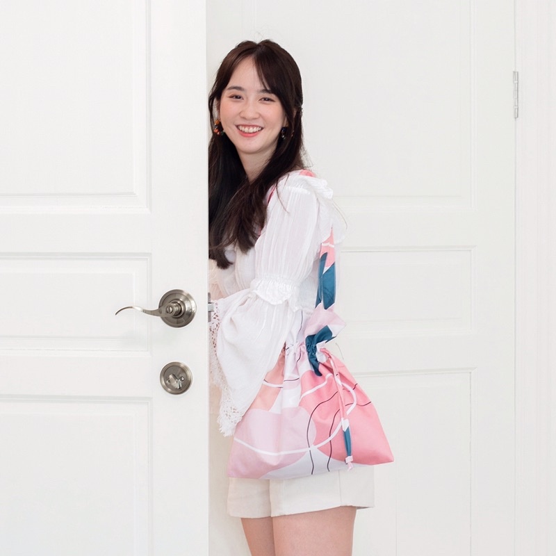 ✨New✨vibes.brandd♡☁️Lamoon Pastel bucket bag☁️ กระเป๋าผ้า แบบมีเชือกรูด