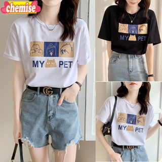 Chemisegrace✨พร้อมส่ง✨เสื้อยืดแขนสั้นผู้หญิง ลายน่ารัก คอกลมแขนสั้น 5505