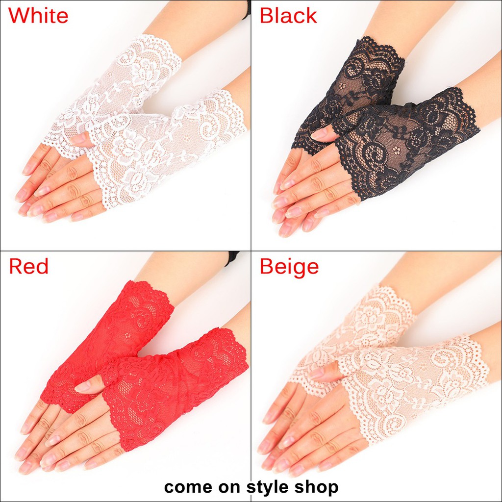 ถุงมือสั้นผ้าลูกไม้ เปิดนิ้ว เซ็กซ์ซี่ วินเทจ แกสบี้สไตล์ ถุงมือเจ้าสาว ออกงาน การแสดง ปาร์ตี้ Fingerless lace glove