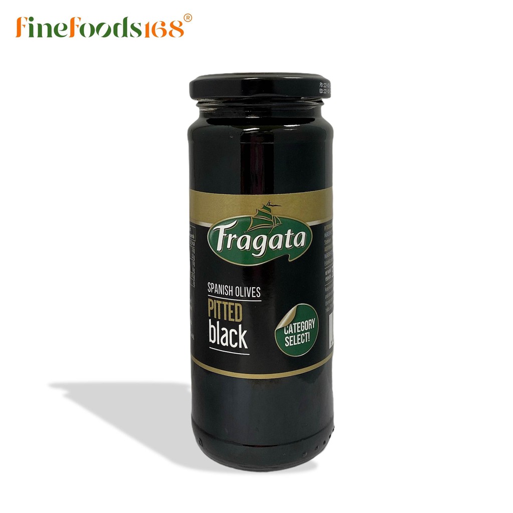 ฟรากาต้า มะกอกดำไม่มีเมล็ดในน้ำเกลือ 330 กรัม Fragata Pitted Spanish Blak Olives 330 g.