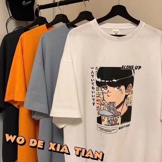 เสื้อยืดแขนสั้น คอกลม พิมพ์ลายการ์ตูน ทรงหลวม ขนาดใหญ่ แฟชั่นฤดูร้อน สไตล์ญี่ปุ่น สําหรับผู้ชาย