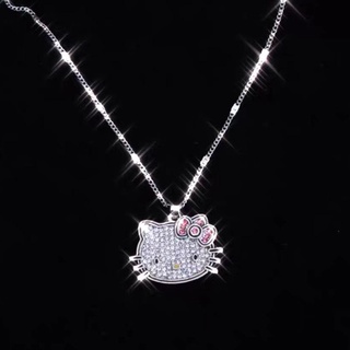 Y2k Fashion Hello Alloy Silver Kittyed Cat Necklace with Chain Crystals Female Charms Rhinestone Goth Pendant Valentine Day Gift