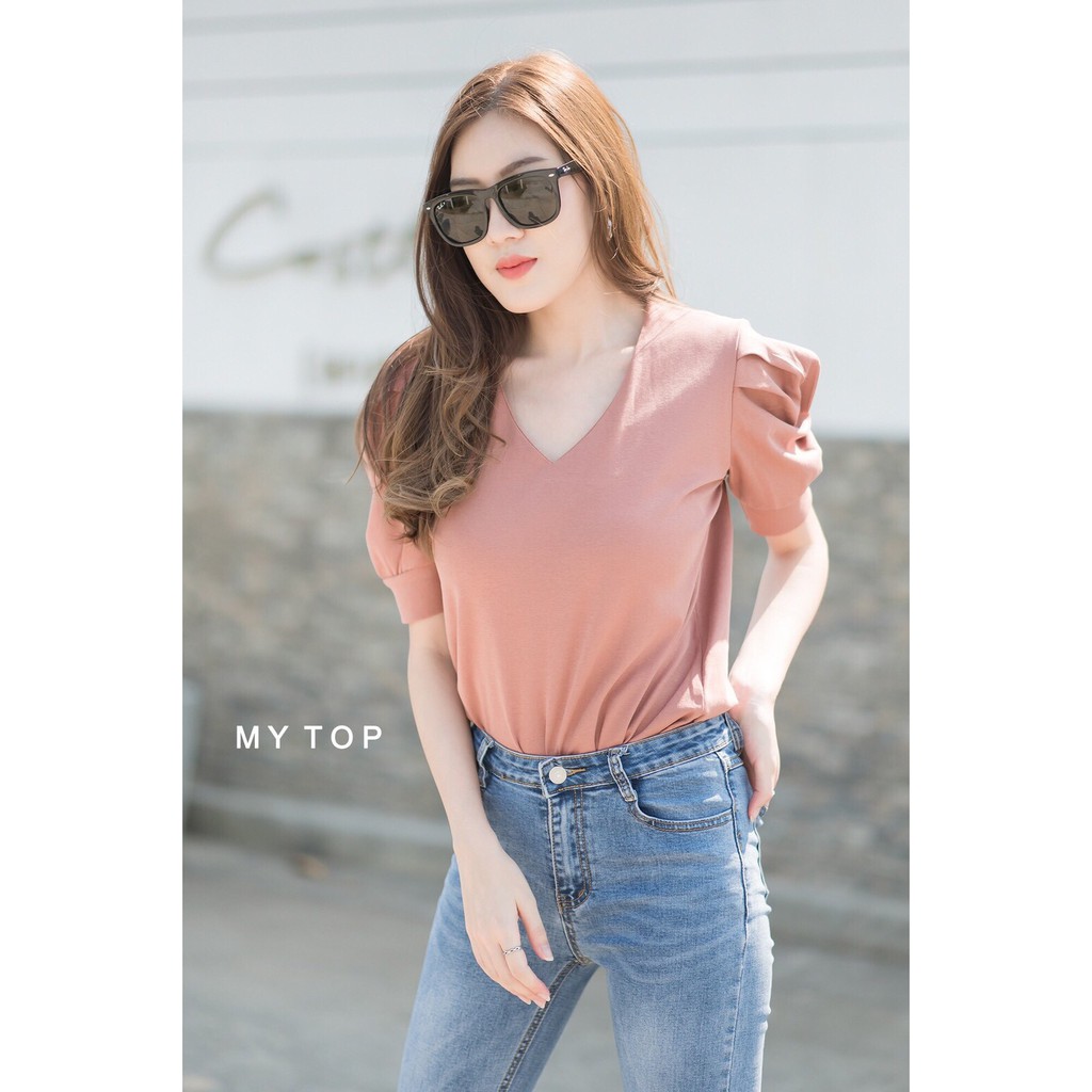 My​ top​ เสื้อยืดคอวีแขนตุ๊กตาแขนศอก G197CARDIGAN_NISTA (MT5A)