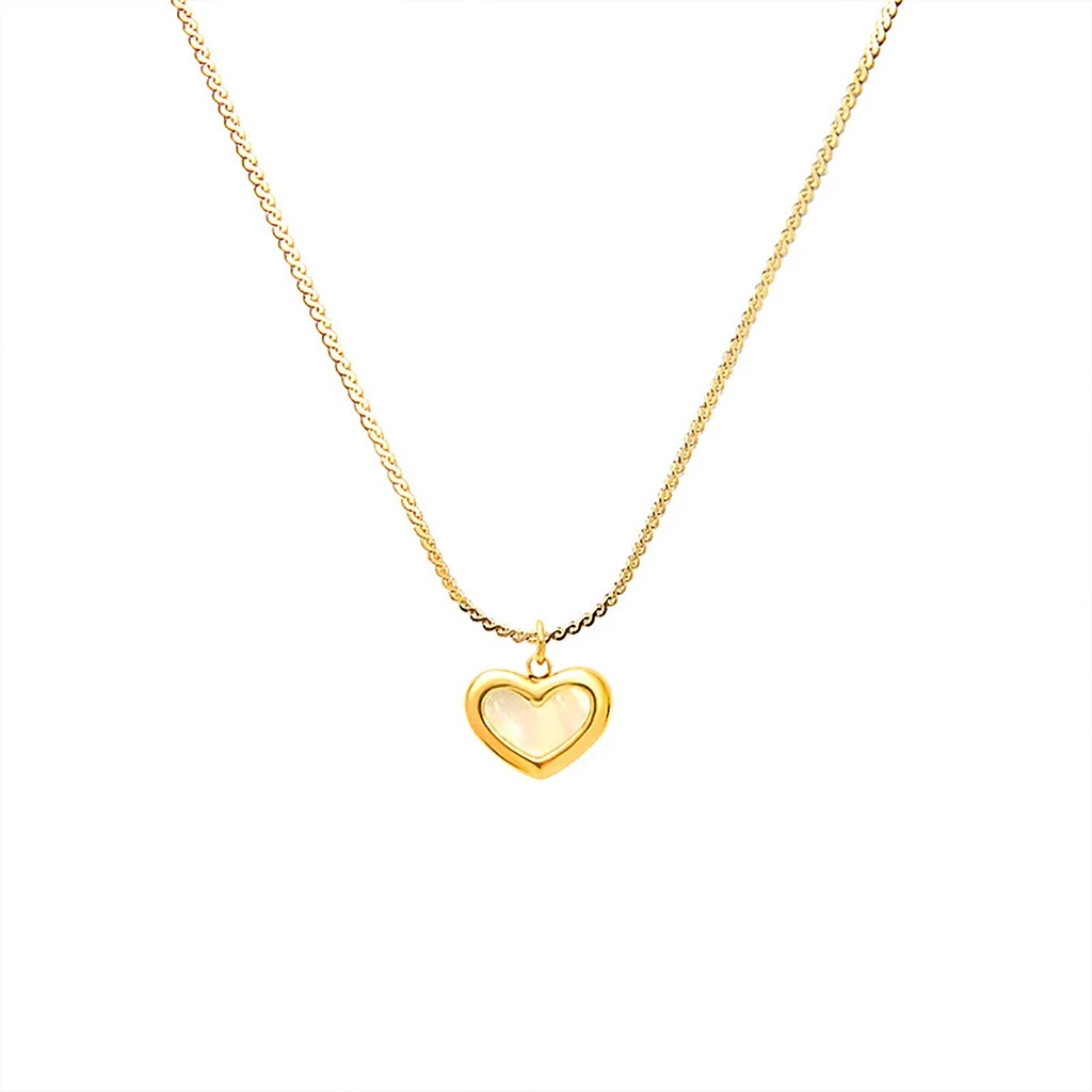 Vnox Ins Shell Heart Pendant Necklace,18K Gold Tone Adjustable Chain Link for Women Girls