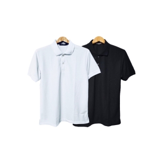 เสื้อโปโล สีพื้น เรียบ ( 2สีดำล้วน ขาวล้วน ) กระดุมเสื้อ ขาว/ดำ ทรงทันสมัย ผลิตจากผ้า TK