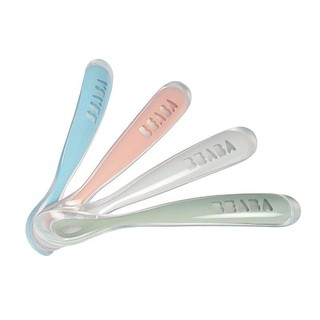 BEABA ชุดช้อนซิลิโคน Set of 4 ergonomic 1st age Silicone Spoons ( Windy Blue / Vintage Pink / Light Grey / Eucalyptus )