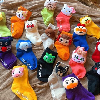 ถุงเท้าเด็ก 6เดือน-3ปี หัวตุ๊กตา ไซส์ S ไม่มีกันลื่น เลือกลายได้