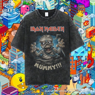 เสื้อยืดโอเวอร์ไซส์เสื้อยืด ขนาดใหญ่ พิมพ์ลาย Psycho Crucify Iron Maiden Mummy สําหรับคุณแม่ | หินล้างทําความสะอาด | เสื