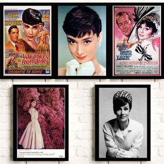 Audrey Hepburn ภาพวาดผ้าใบ สไตล์วินเทจ นอร์ดิก สําหรับตกแต่งผนังห้อง 23N 0724