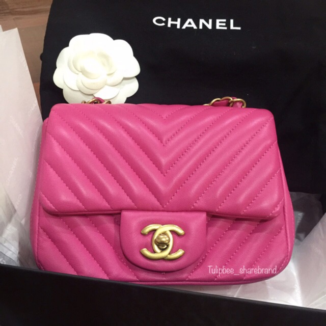 Chanel Mini 7 แท้ pink ghw lamb Holo21