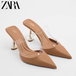 Zara ใหม่ รองเท้าส้นสูง แบบใส หัวแหลม เข้ากับทุกการแต่งกาย แฟชั่นฤดูร้อน สไตล์แฟรี่ สําหรับผู้หญิง 2022