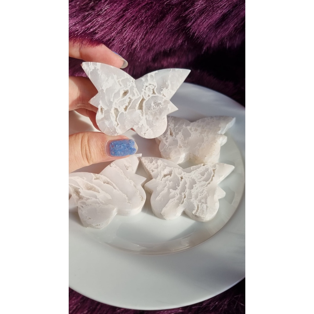 SG หุ้นท้องถิ่น Snow Druzy Agate Butterfly