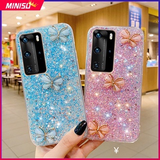 เคสโทรศัพท์มือถือ ซิลิโคนนิ่ม ปิดด้านหลัง ลายผีเสื้อ 3D กลิตเตอร์เลื่อม สําหรับ Huawei P40 P30 P20 Pro P30Lite Mate 40 30 20 Pro