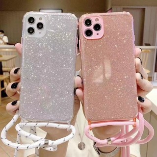 เคสมือถือ ลายกากเพชรยางนิ่ม พร้อมสายคล้องคอ เคสโทรศัพท์ไอโฟน ใช้สำหรับ ไอโฟน ขึ้นไป