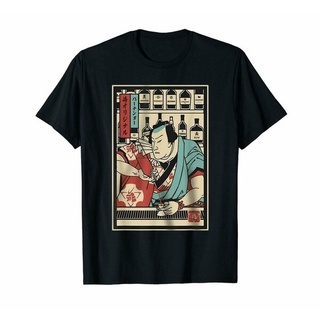 ถูกสุดๆเสื้อยืด ผ้าฝ้าย พิมพ์ลาย Samurai Bartender สีดํารหัสเต็ม