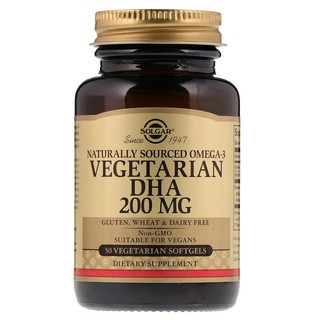 Solgar, Natural Omega-3, Vegetarian DHA, 200 mg, 50 Vegetarian Softgels โอเมก้า3